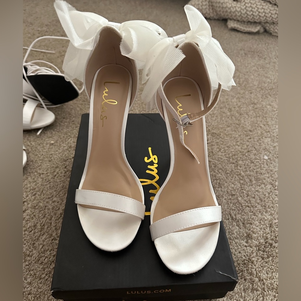 Ayanna ivory satin bow ankle strap high heels